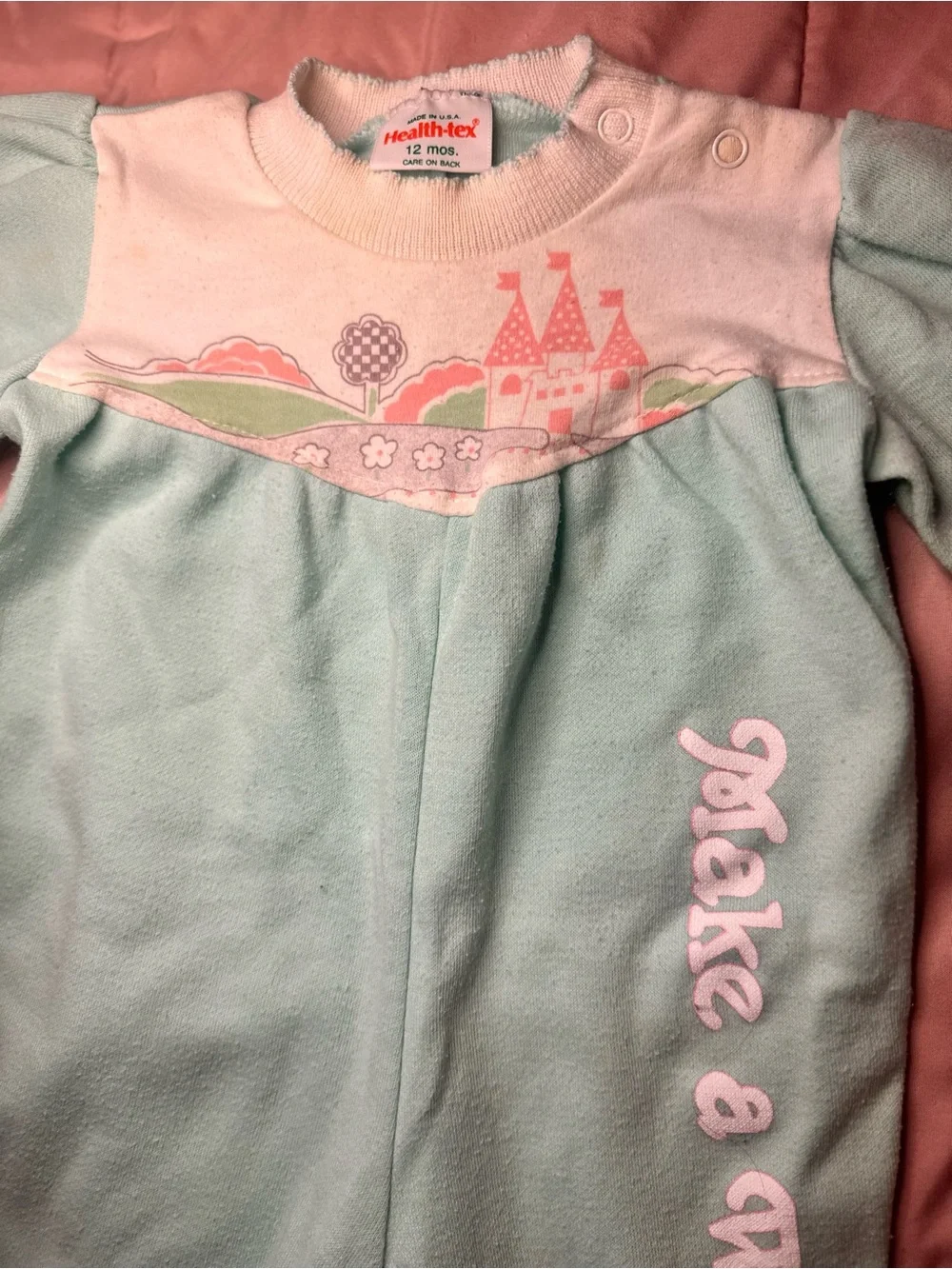 Vintage healthtex Baby Girls Mint 'Make a Wish' One-Piece